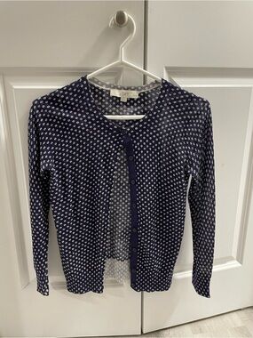 LOFT Navy and White Polka Dot Cardigan